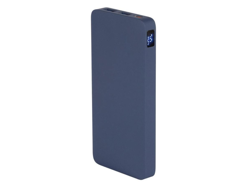 Внешний аккумулятор (powerbank)  «WeCharge Soft Touch»,  10 000 mAH, Power Delivery (PD) 25.5W, со светящимся логотипом после гравировки, c цифровым дисплеем для контроля заряда, темно-синий