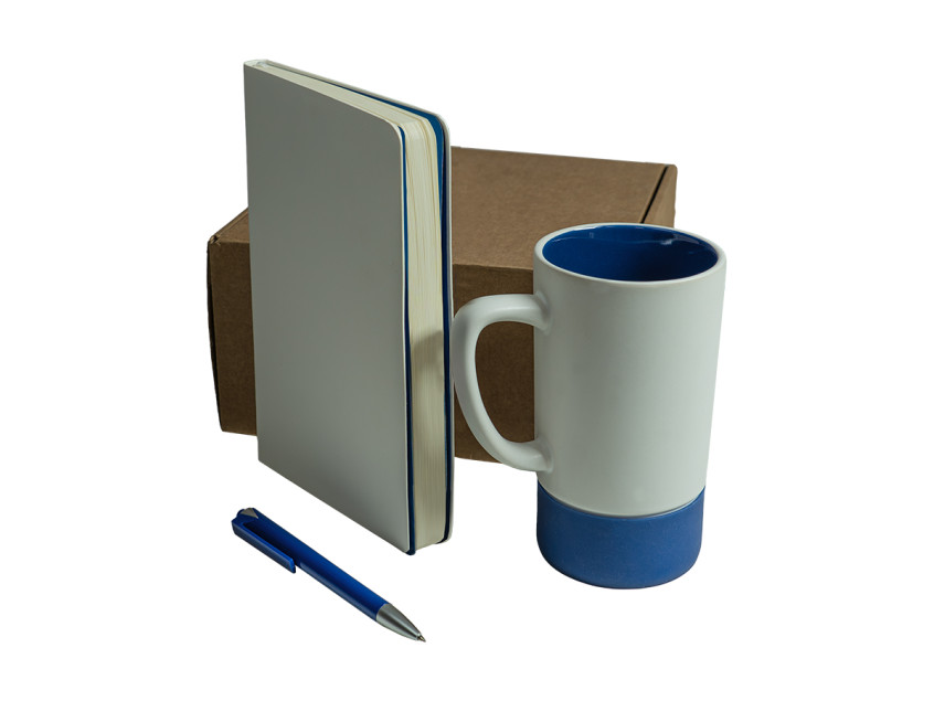 Набор подарочный ARTKITS: ежедневник, ручка, кружка с цветным дном, стружка, коробка, синий