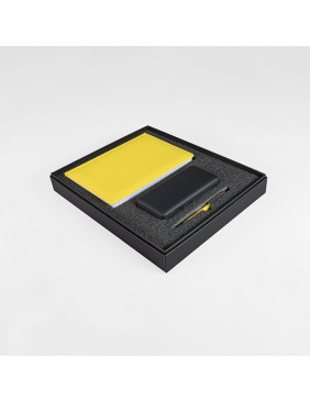 Набор подарочный ZAP 20: ежедневник, ручка и power bank в коробке  с ложементом, черный, желтый
