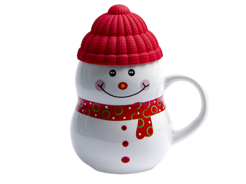 Кружка SNOWMAN с крышкой, белый, красный