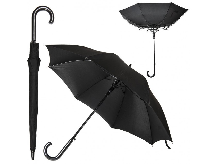 Зонт-трость ANTI WIND, пластиковая ручка, полуавтомат, Черный