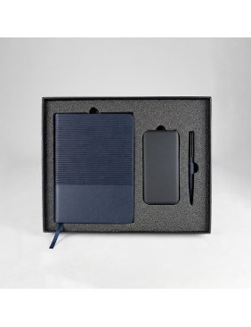 Набор подарочный RIFF: ежедневник, ручка и power bank в коробке  с ложементом, синий
