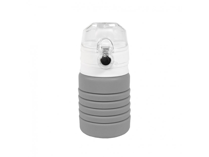 Бутылка для воды складная с карабином SPRING; серая, 550/250 мл, силикон, Серый
