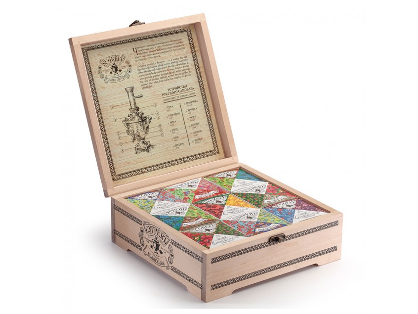 Подарочный набор Сугревъ в деревянной коробке, коллекция из 9 чаёв, разные цвета