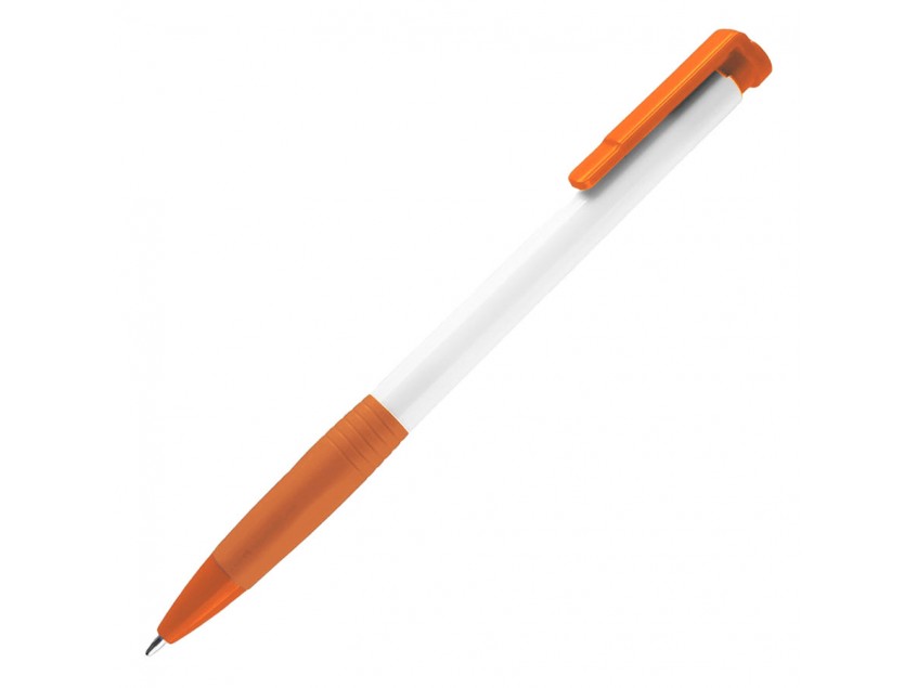 N13, ручка шариковая с грипом, пластик, белый, оранжевый, Белый