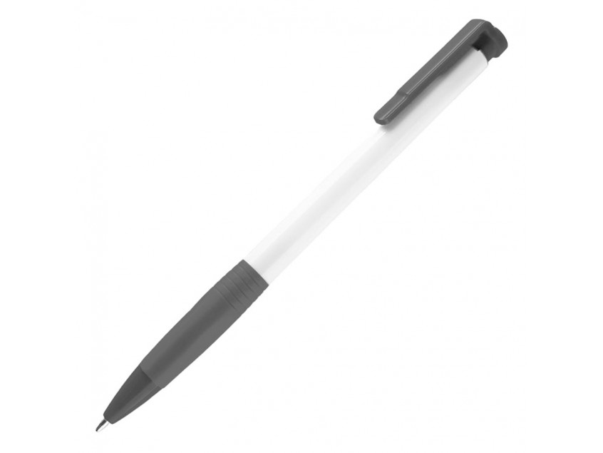 N13, ручка шариковая с грипом, пластик, белый, серый, Белый