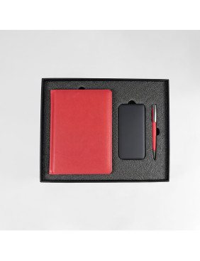 Набор подарочный BLISS: ежедневник, ручка и power bank в коробке  с ложементом, красный