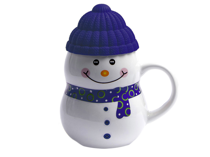 Кружка SNOWMAN с крышкой, белый, синий