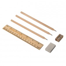Канцелярский набор DONY -  карандаши, линейка, точилка, ластик, дерево/переработанный картон, коричневый