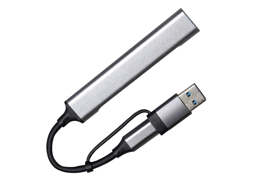 USB-хаб BRANCH 4 в 1, серый, алюминий