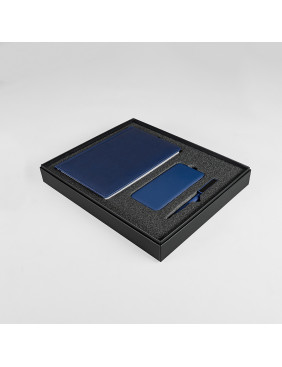Набор подарочный BLISS: ежедневник, ручка и power bank в коробке  с ложементом, синий