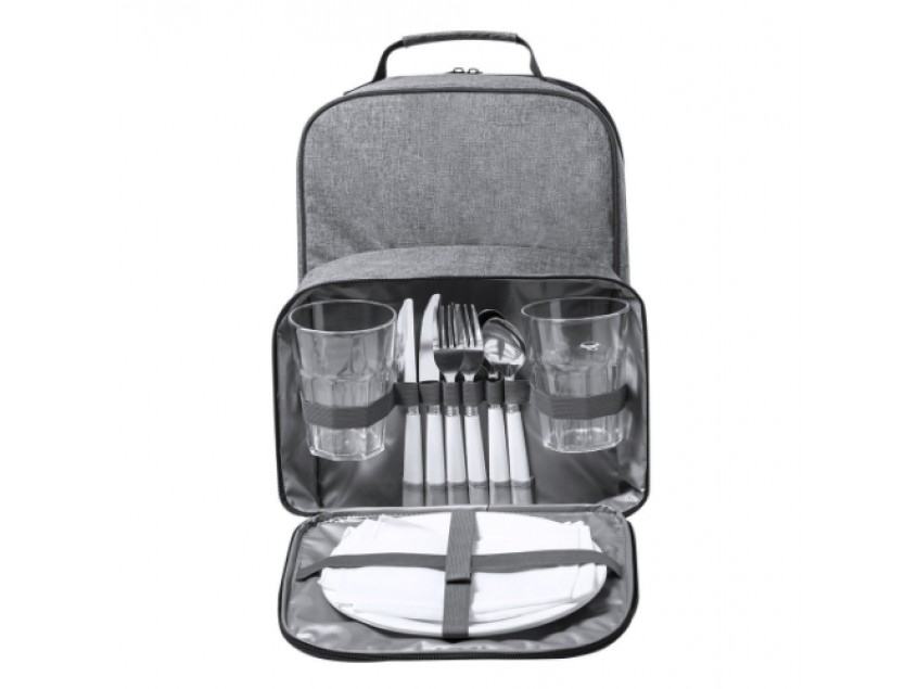 Набор для пикника KAZOR: рюкзак и посуда из пластмасс, полиэстер 600D RPET / PEVA, серый
