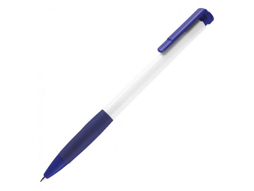 N13, ручка шариковая с грипом, пластик, белый, темно-синий, Белый
