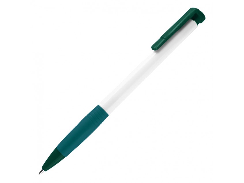 N13, ручка шариковая с грипом, пластик, белый, темно-зеленый, Белый