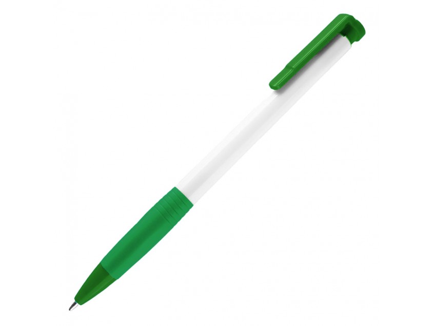 N13, ручка шариковая с грипом, пластик, белый, зеленый, Белый