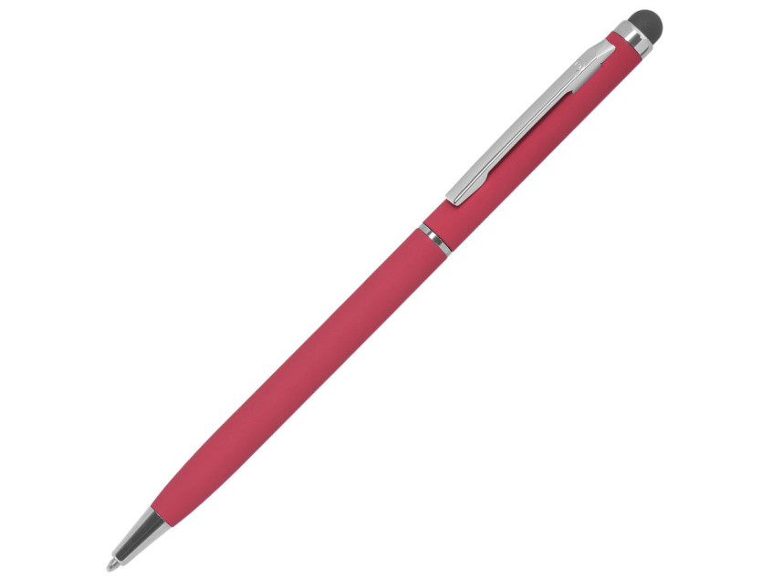 Ручка шариковая со стилусом TOUCHWRITER SOFT, покрытие soft touch, красный, серебристый