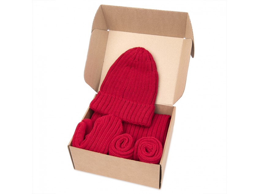 Набор подарочный НАСВЯЗИ©: шапка, шарф,  варежки, носки, красный, Красный