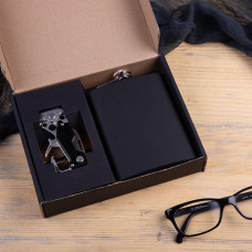 Набор подарочный WORKREST: фляжка, мультиинструмент, коробка, черный, чёрный