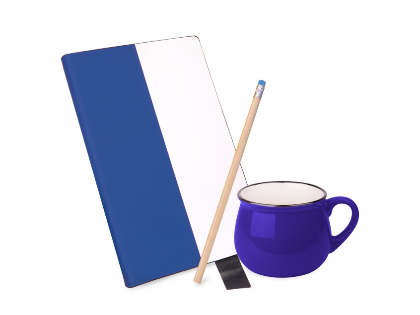 Подарочный набор LAST SUMMER: бизнес-блокнот, кружка, карандаш чернографитный, синий, Белый