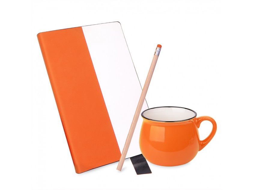 Подарочный набор LAST SUMMER: бизнес-блокнот, кружка, карандаш чернографитный, оранжевый, Белый