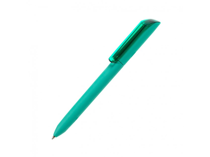 Ручка шариковая FLOW PURE c покрытием soft touch и прозрачным клипом, Бирюзовый