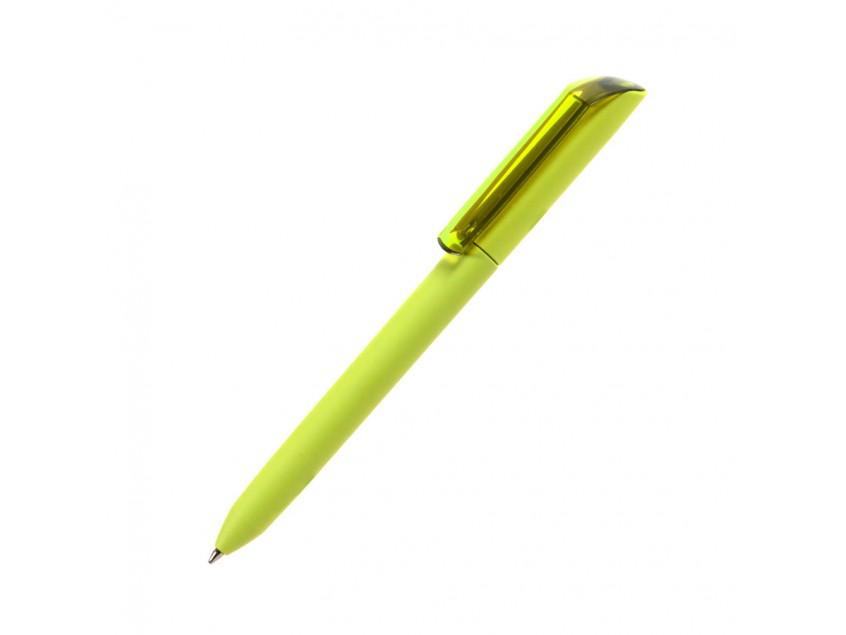Ручка шариковая FLOW PURE c покрытием soft touch и прозрачным клипом, Зеленый