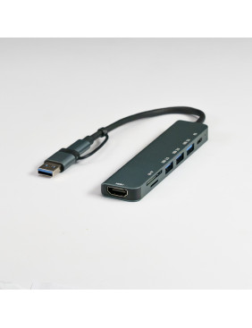 USB-хаб STEM 7 в 1, серый, алюминий