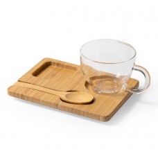Набор MORKEL:чашка, ложка, подставка, бамбук, боросиликатное стекло, прозрачный