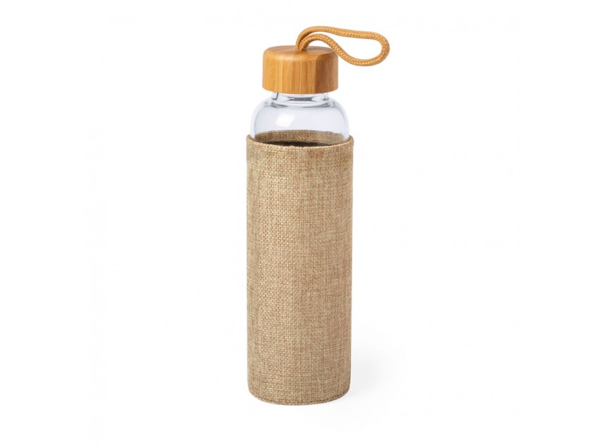 Бутылка для воды KASFOL, стекло, бамбук, 500 мл, бежевый