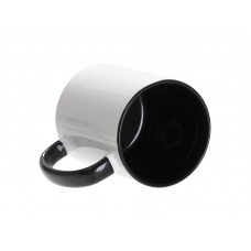 Кружка для сублимации, 330 мл, d=82 мм, стандарт А, белая, черная внутри, черная ручка, Белый