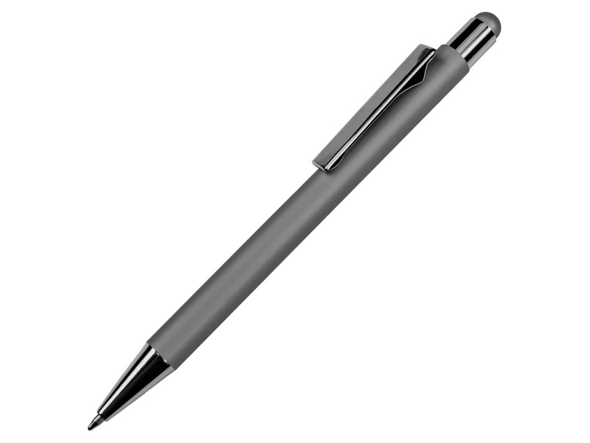 Ручка шариковая FACTOR COLOR со стилусом, серый, металл, пластик, софт-покрытие