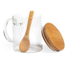 Кружка KIPAL, боросиликатное стекло, бамбук, прозрачный