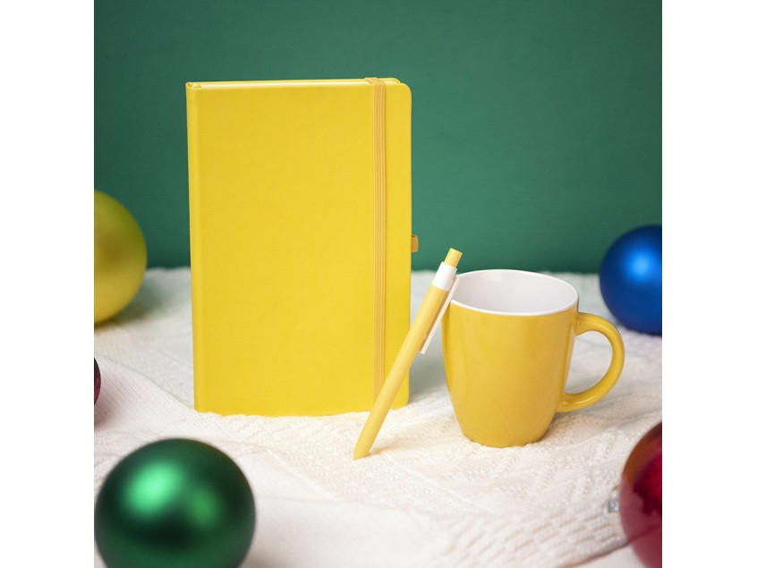 Подарочный набор HAPPINESS: блокнот, ручка, кружка, жёлтый, Белый