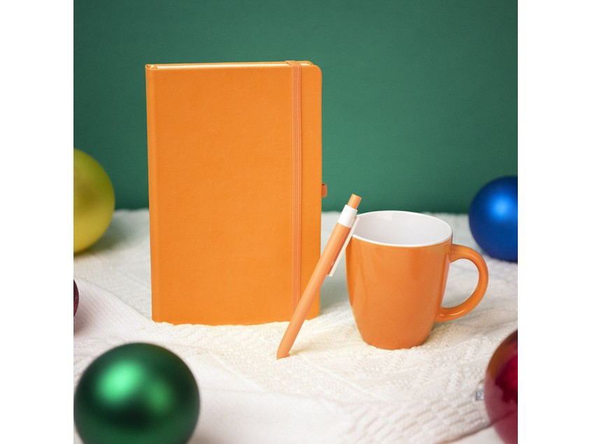 Подарочный набор HAPPINESS: блокнот, ручка, кружка, оранжевый, Белый