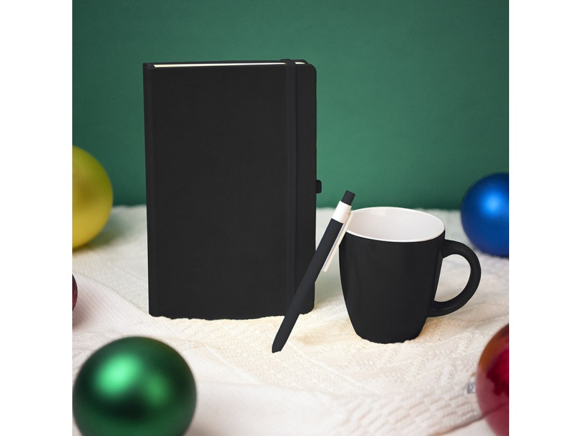 Подарочный набор HAPPINESS: блокнот, ручка, кружка, чёрный, Белый