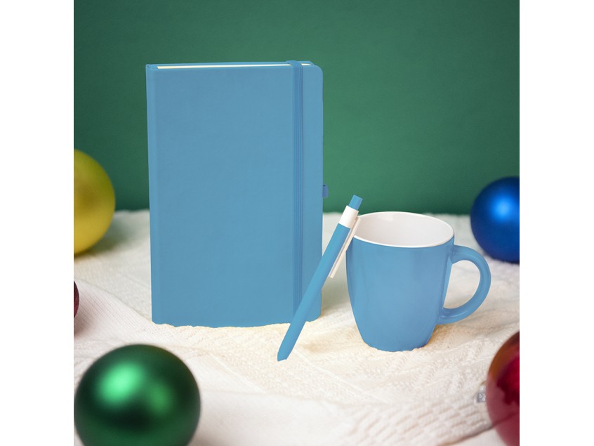 Подарочный набор HAPPINESS: блокнот, ручка, кружка, голубой, Белый