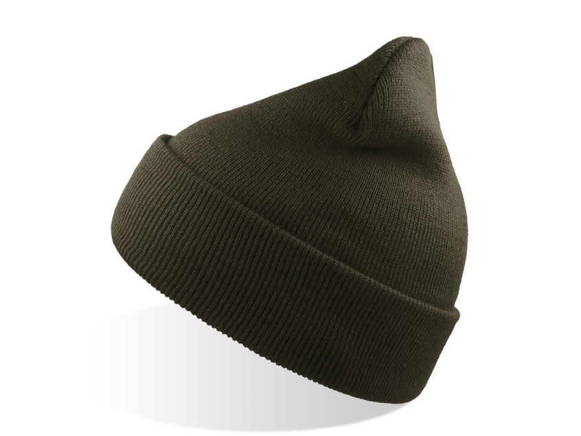Шапка вязаная двойная WIND с отворотом, оливковый
