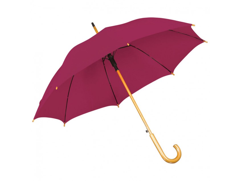 Зонт-трость с деревянной ручкой, полуавтомат, Бордовый