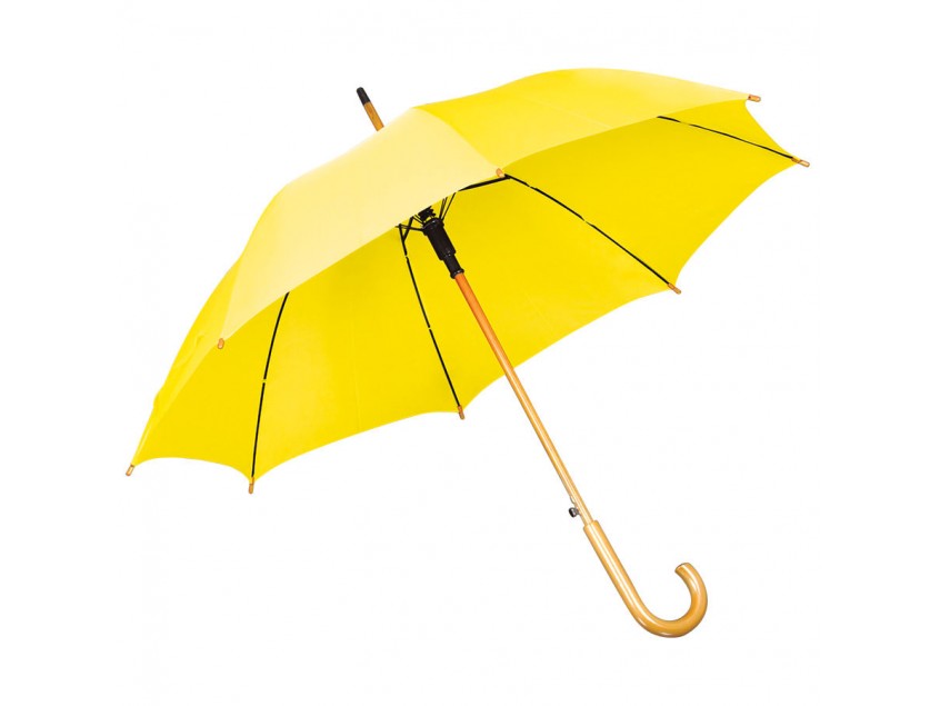 Зонт-трость с деревянной ручкой, полуавтомат, Желтый