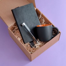 Набор подарочный DESKTOP: кружка, ежедневник, ручка,  стружка, коробка, черный/оранжевый, Черный
