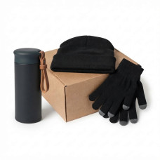Набор подарочный GET WARM-2: перчатки, шапка, термос, черный Набор подарочный GET WARM-2: перчатки, шапка, термос, черный