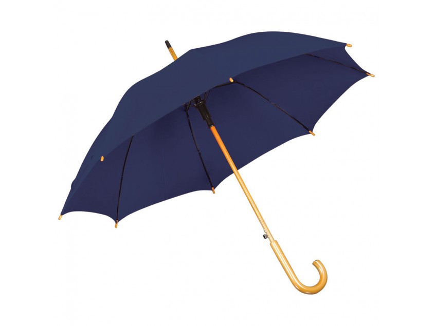 Зонт-трость с деревянной ручкой, полуавтомат, Темно-синий
