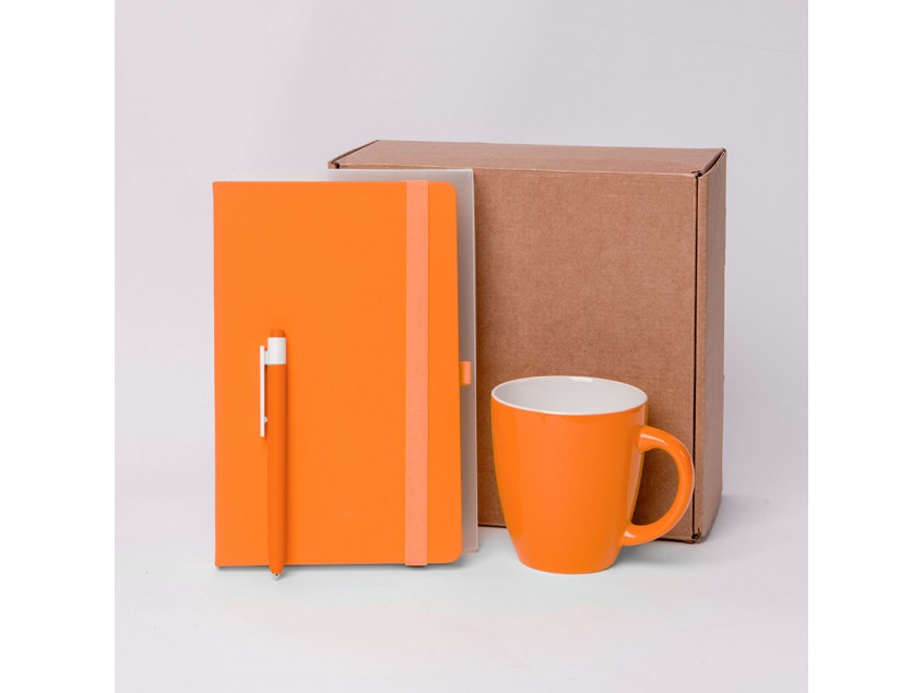 Подарочный набор JOY: блокнот, ручка, кружка, коробка, стружка; оранжевый, Жёлтый