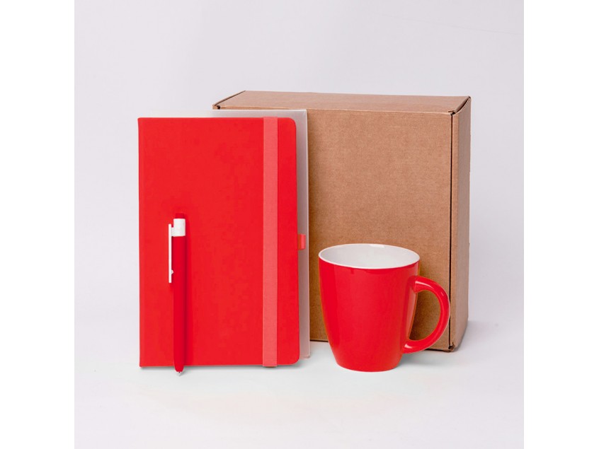 Подарочный набор JOY: блокнот, ручка, кружка, коробка, стружка; красный, Красный