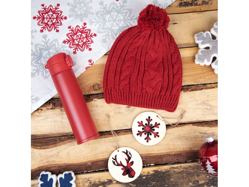 Подарочный набор WINTER TALE: шапка, термос, новогодние украшения, красный, Белый