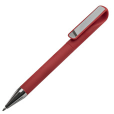Ручка шариковая GLOSSY GUN с покрытием soft touch, красный, серебристый