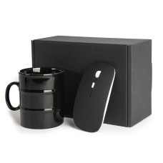Набор подарочный HARD WORKER: кружка, мышь беспроводная, коробка, черный, Черный