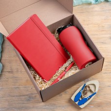 Набор подарочный SILKYWAY: термокружка, блокнот, ручка, коробка, стружка, красный, Красный