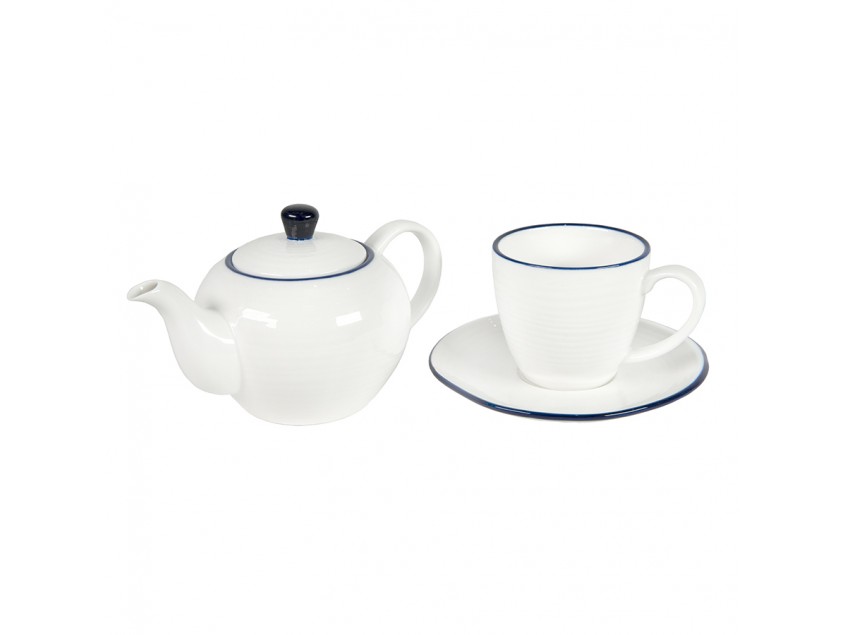 Набор SEAWAVE: чайная пара и чайник в подарочной упаковке, белый, синий