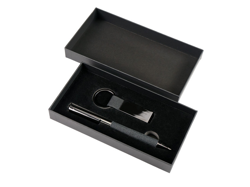 Набор ручка+ брелок COLLISION, черный/темно-серый, металл, пластик, картон, Черный